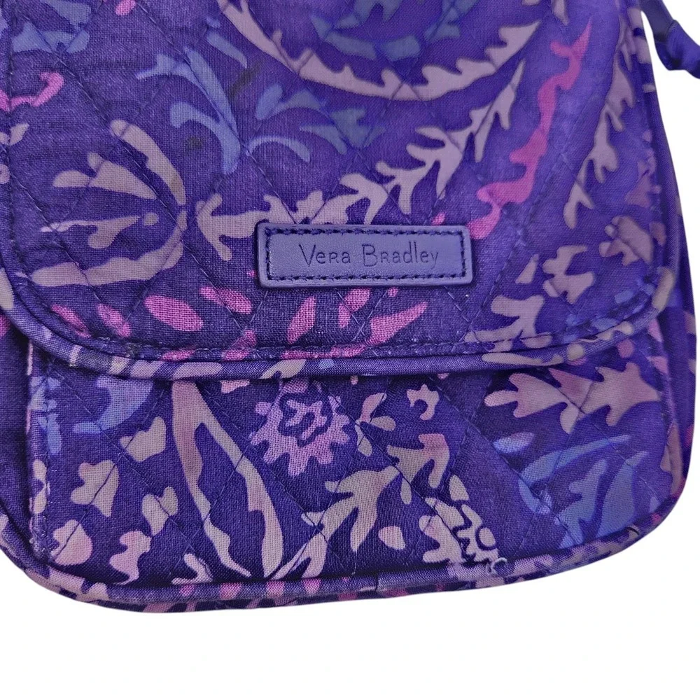 VERA BRADLEY Crossbody Bag Womens Small Purple Floral Cotton Quilted Purse